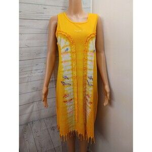 Pez Globo Boho Hippie Sleeveless Tunic Top Fringe Hem Mazunte Mexico Caribbean M